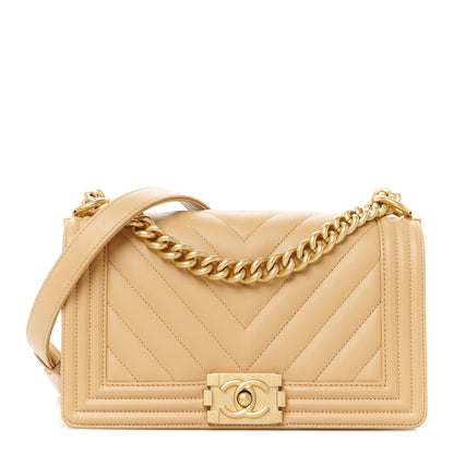 Chanel Calfskin Chevron Quilted Medium Boy Flap Beige 1 of 12