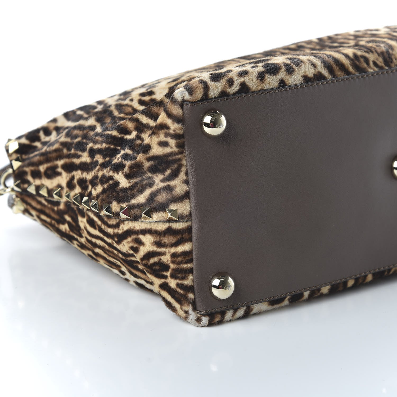 Valentino Garavani Calf Hair Cavallino Animal Rockstud Dome Satchel Leopard 6 of 9