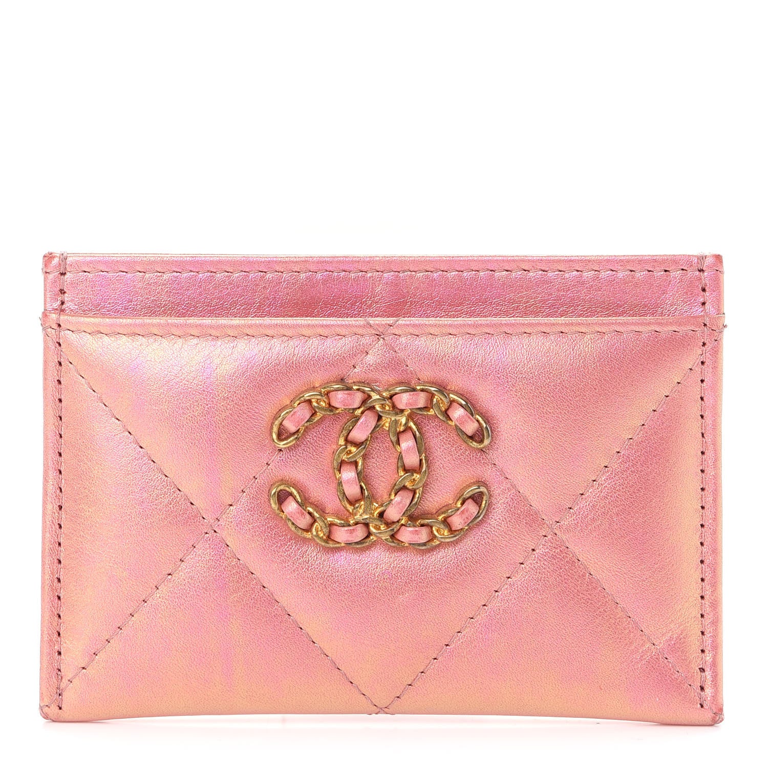 Chanel Iridescent Calfskin Quilted Chanel 19 Card Holder Pink 1 of 9