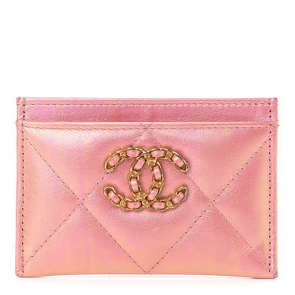 Chanel Iridescent Calfskin Quilted Chanel 19 Card Holder Pink 1 of 9