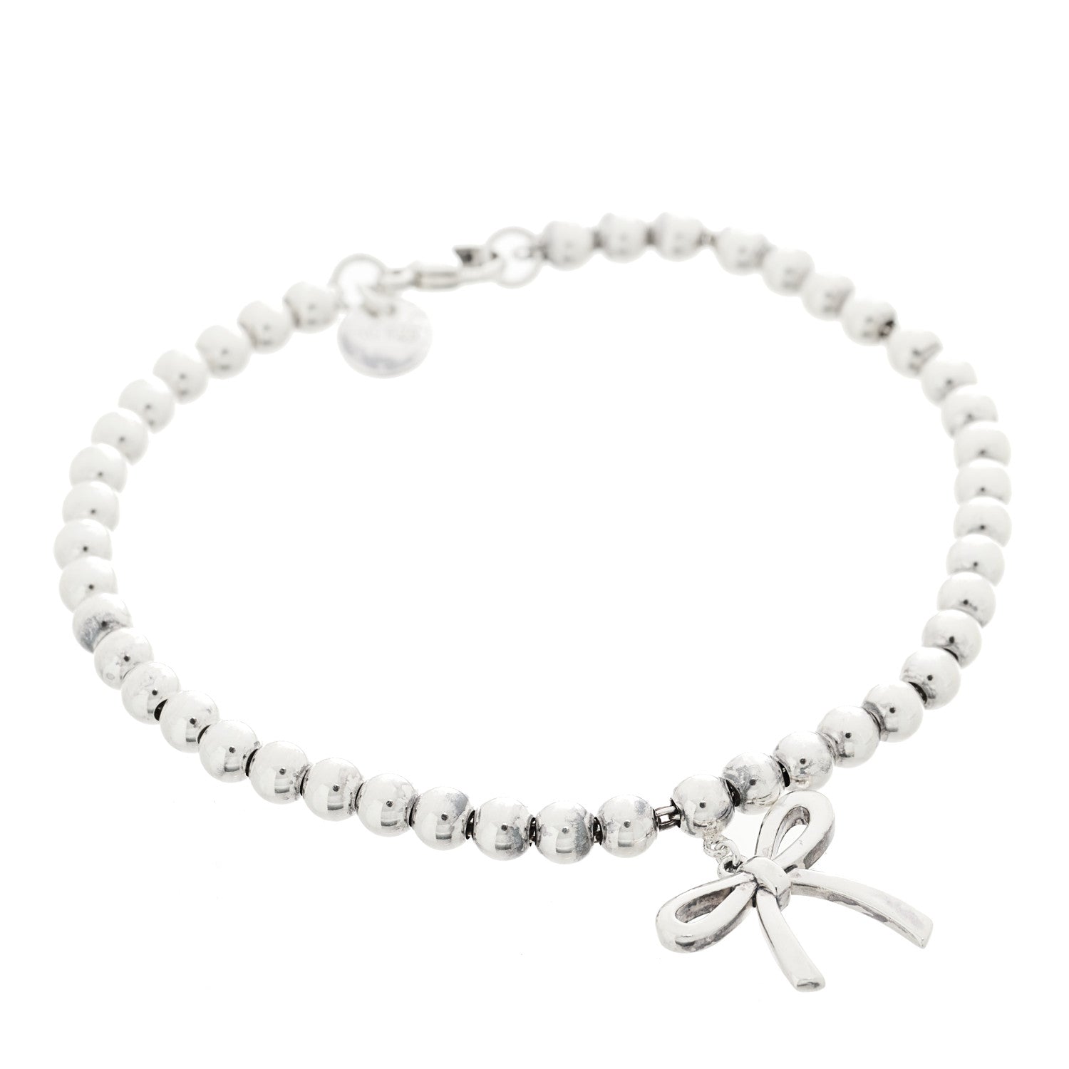 Tiffany Sterling Silver 4mm Bow Bead Bracelet 1 of 4