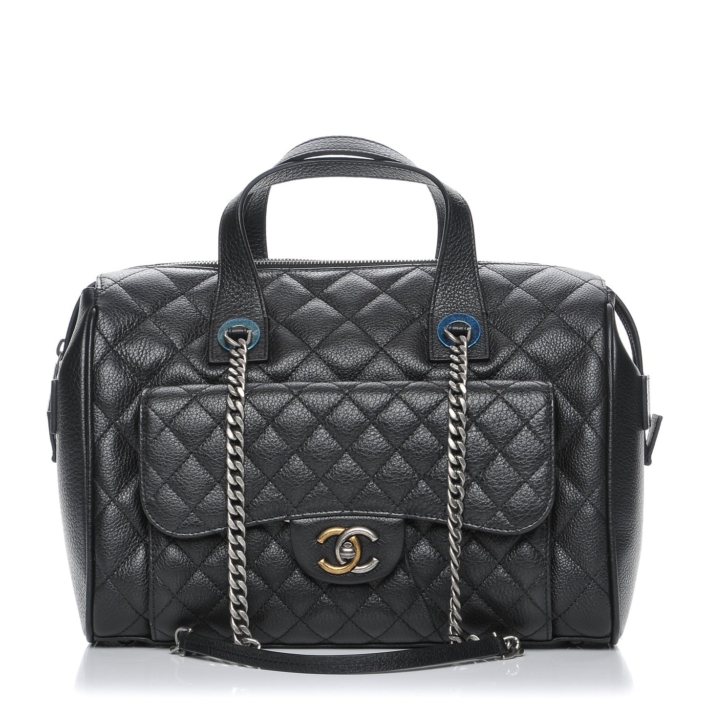 Calfskin Quilted Bowling Bag Black