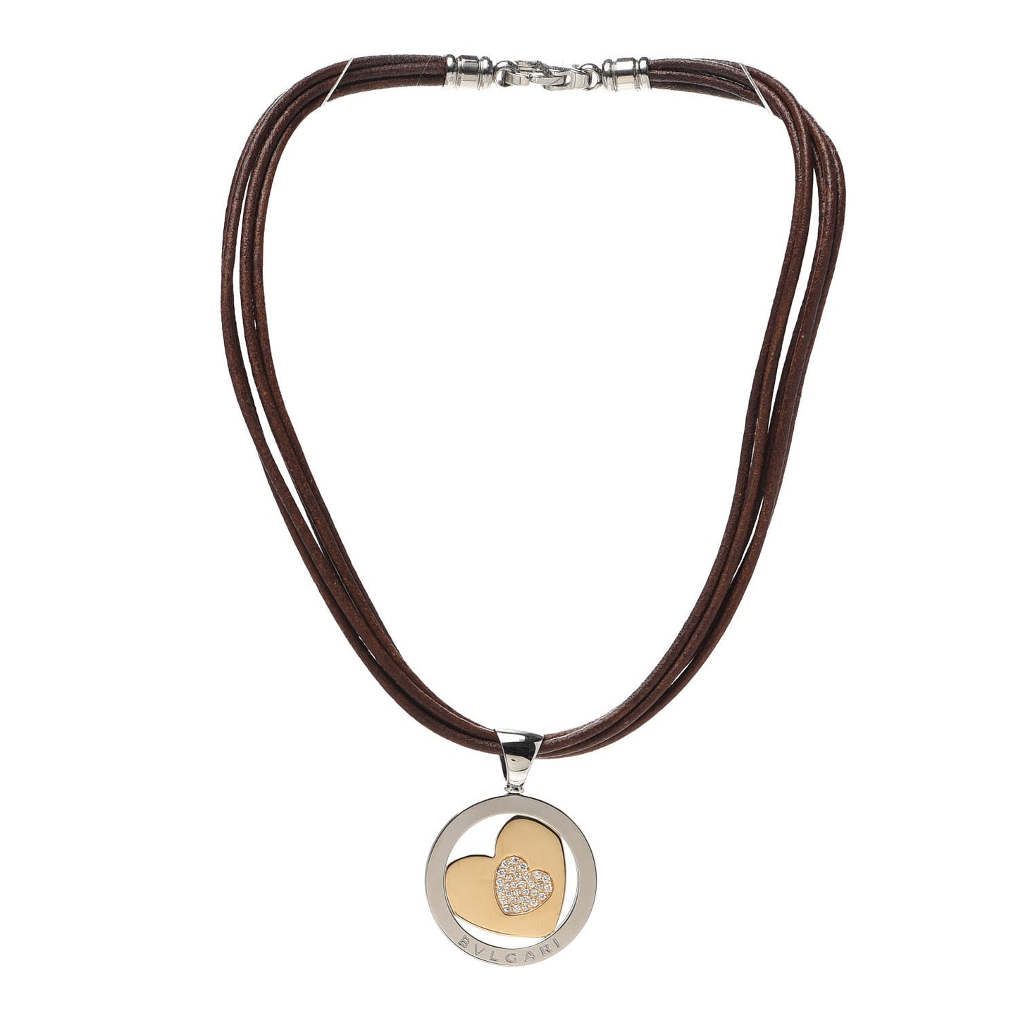 Stainless Steel 18K Yellow Gold Diamond Tondo Heart Pendant Necklace