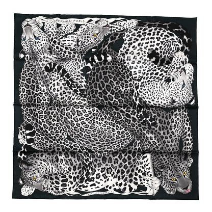 Hermes Silk Twill Lazy Leopardesses Scarf 90 Vert Black Gris 1 of 6