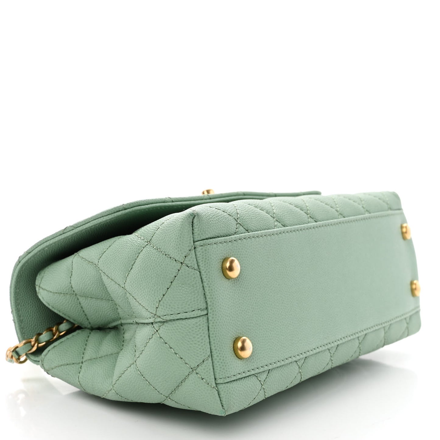 Caviar Quilted Mini Coco Chain Handle Flap Light Green