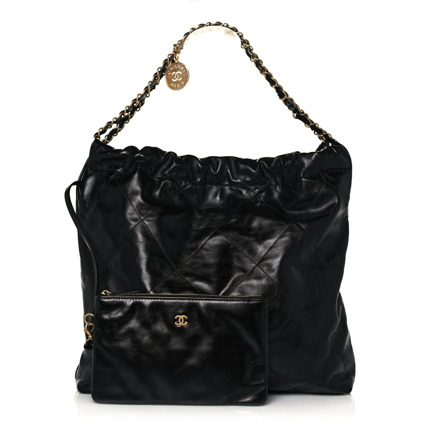 Shiny Calfskin Quilted Chanel 22 Black