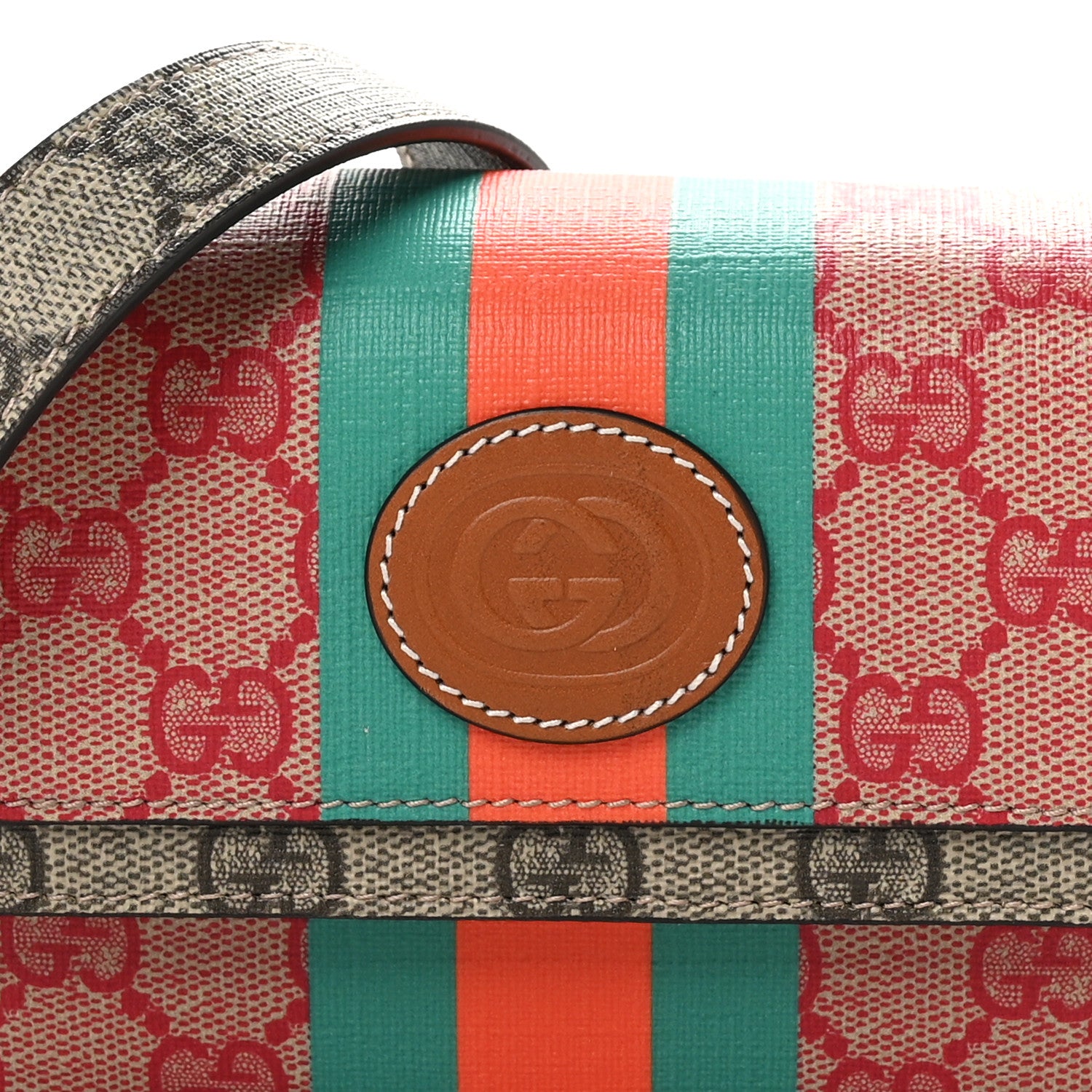 Gucci X DANS LE VERT GG Supreme Monogram Cuoio Web Mini Retro Interlocking G Top Handle Beige Rosso Ebony Harness Brown 9 of 12
