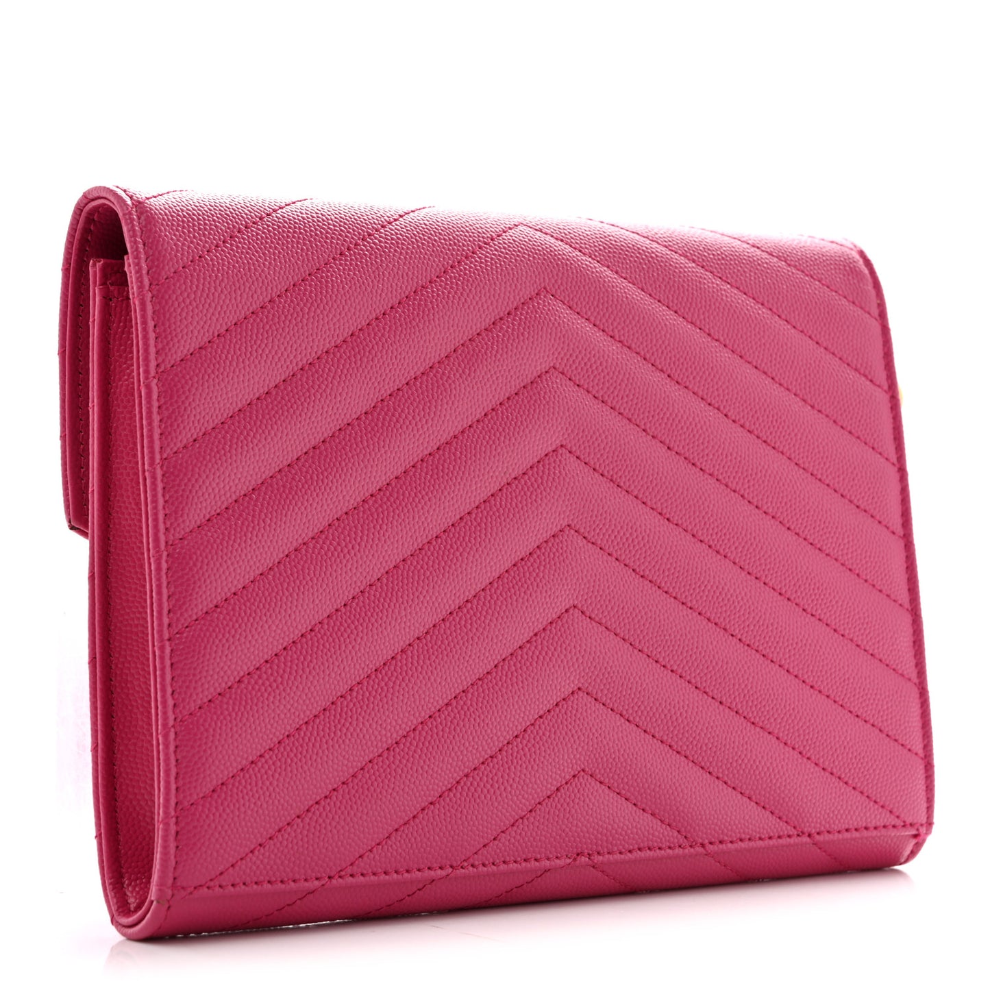 Grain De Poudre Matelasse Chevron Monogram Envelope Clutch Fuchsia