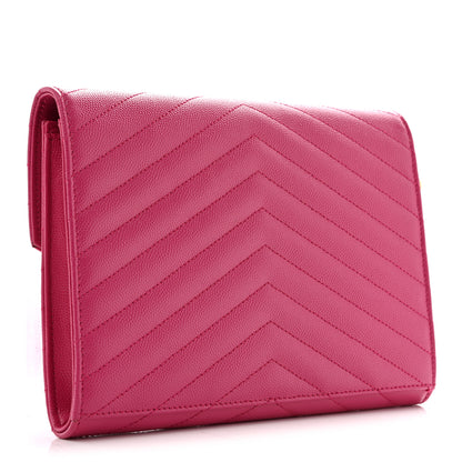 Saint Laurent Grain De Poudre Matelasse Chevron Monogram Envelope Clutch Fuchsia 3 of 11