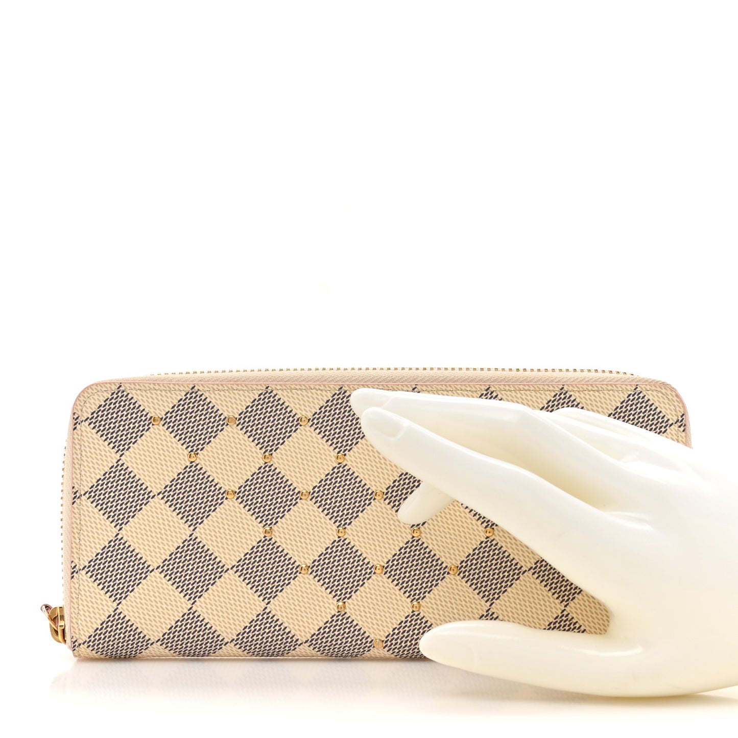 Damier Azur Studded Clemence Wallet Rose Ballerine