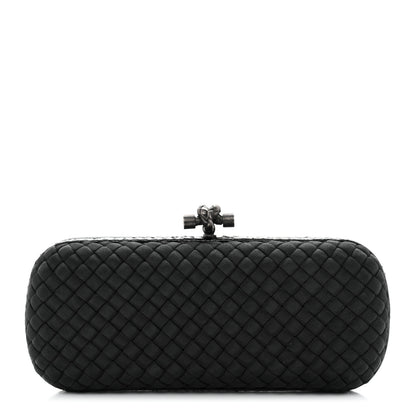 Bottega Veneta Satin Ayers Intreccio Impero Stretch Knot Clutch Black 1 of 9