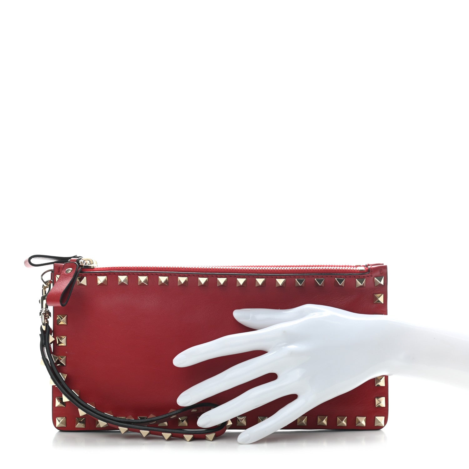 Valentino Garavani Vitello Small Rockstud Double Zip Wristlet Pouch Red 2 of 7
