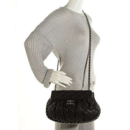 Chanel Crumpled Lambskin Quilted Medium Chain Around Messenger Black 2 of 7