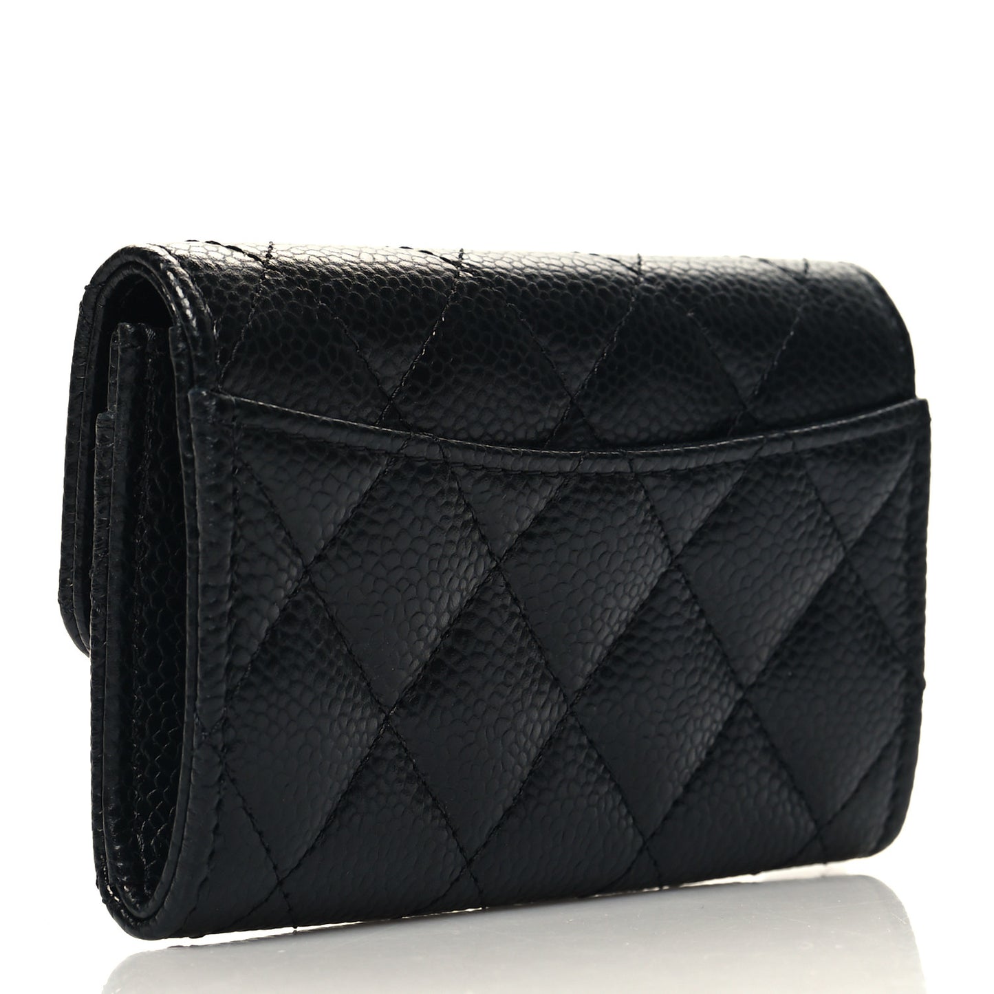 Caviar Quilted Flap Card Holder Wallet Black
