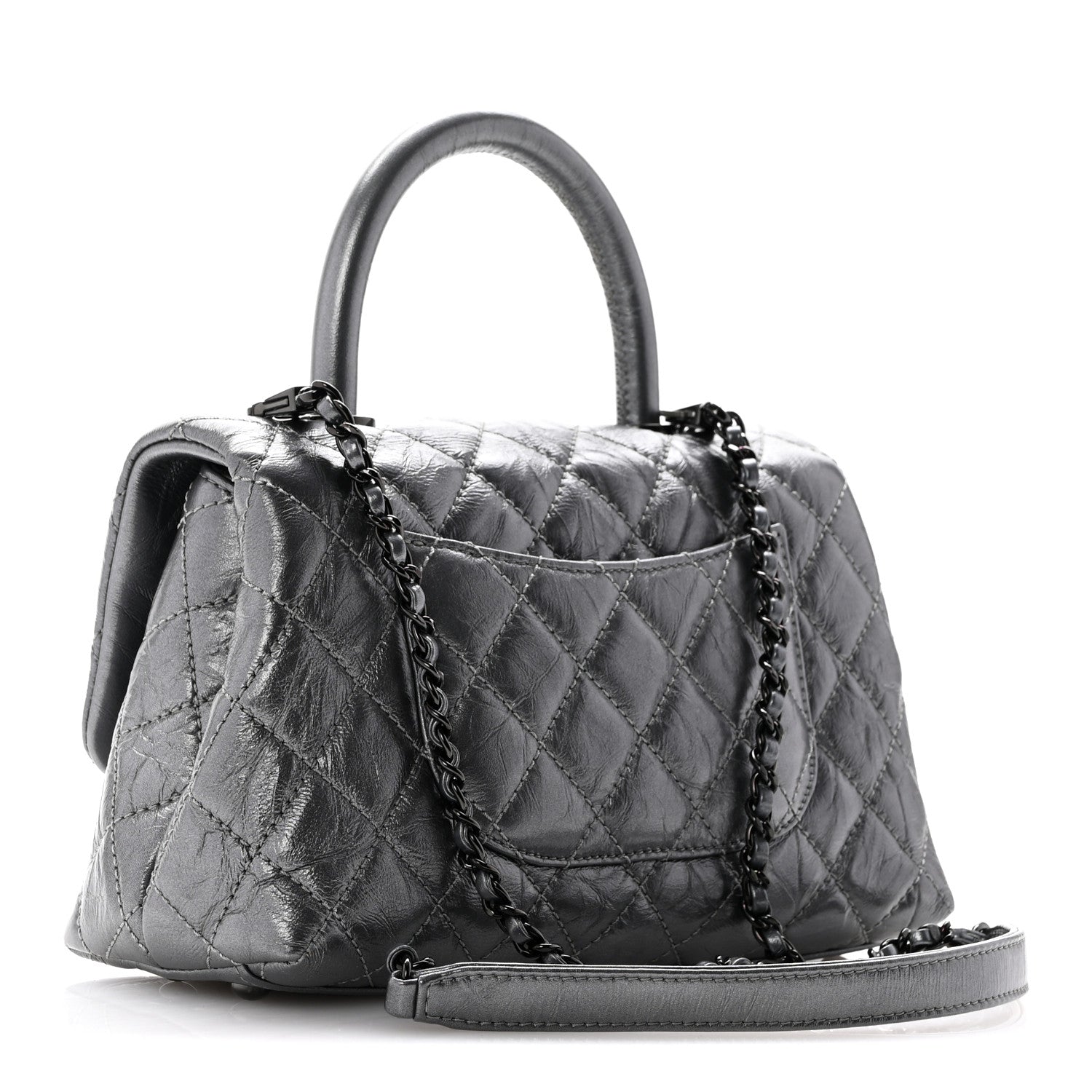 Chanel Metallic Aged Calfskin Quilted Mini Coco Handle Flap Silver 3 of 10