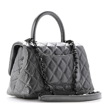 Chanel Metallic Aged Calfskin Quilted Mini Coco Handle Flap Silver 3 of 10