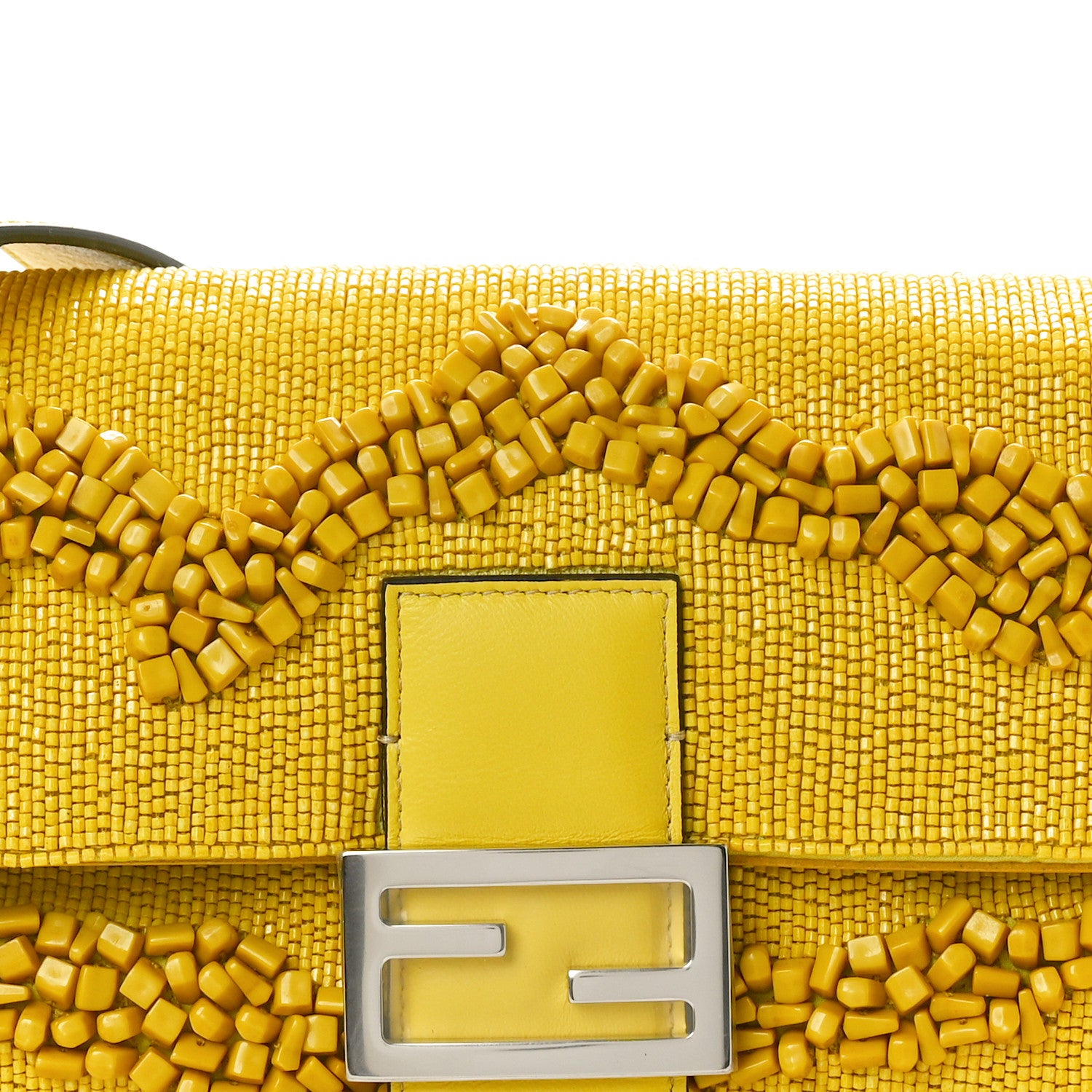 Fendi Rolling Stone Vitello Seta Bead Embroidered Re-Edition Baguette Giallo 7 of 9