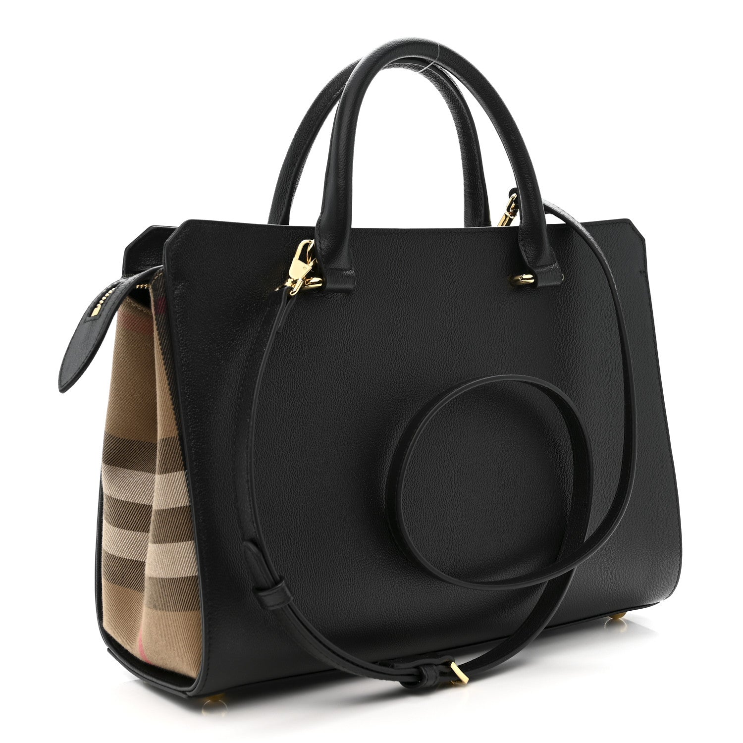 Burberry Calfskin Mega Check Small Banwell Tote Black 1853376