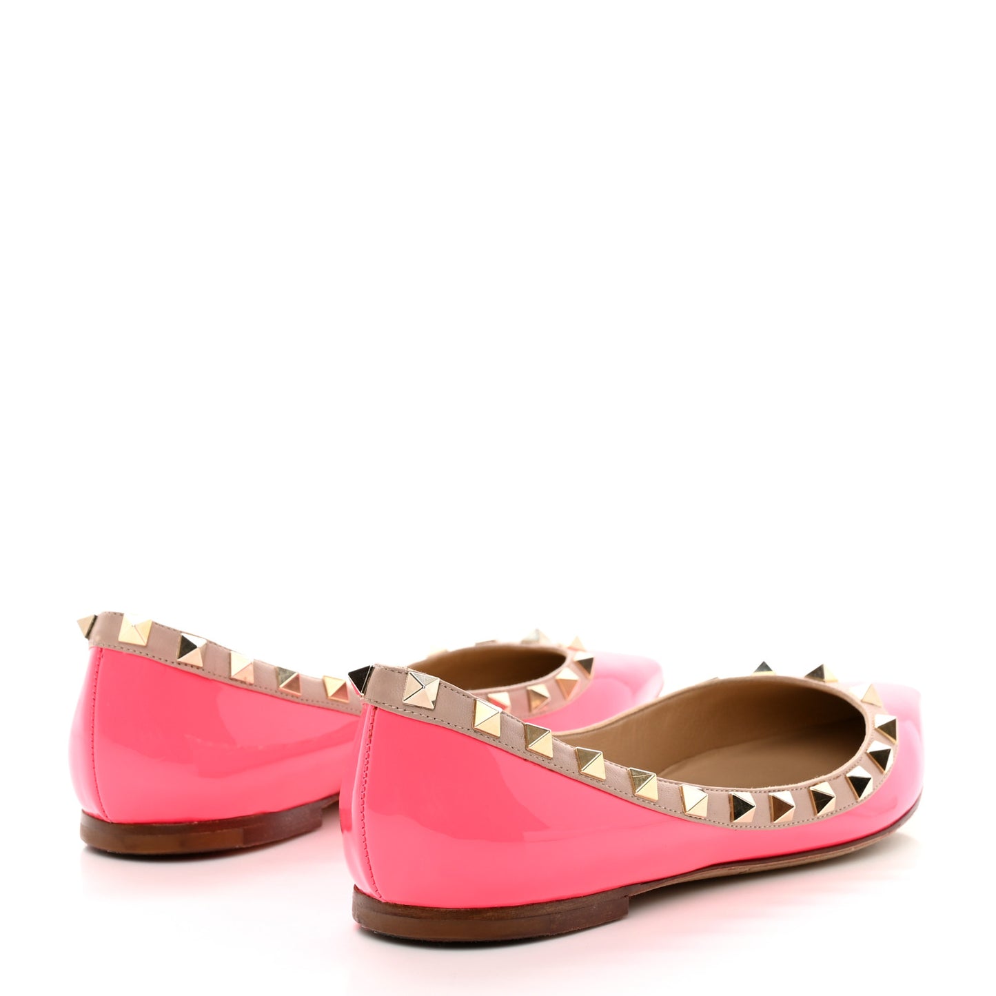 Patent Nappa Rockstud Ballerina Flats 36 Fuxia Fluo Poudre