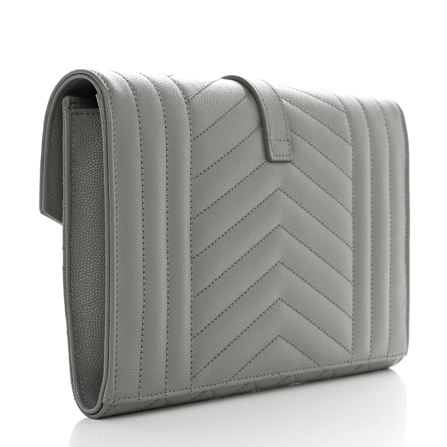 Saint Laurent Grain De Poudre Textured Mixed Matelasse Triquilt Monogram Clutch Storm 3 of 8