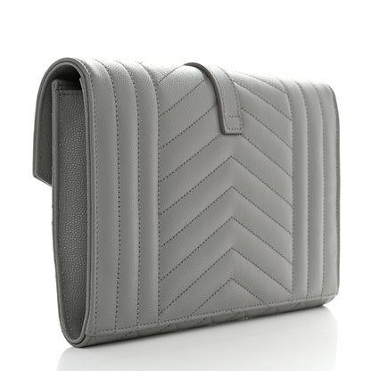 Saint Laurent Grain De Poudre Textured Mixed Matelasse Triquilt Monogram Clutch Storm 3 of 8