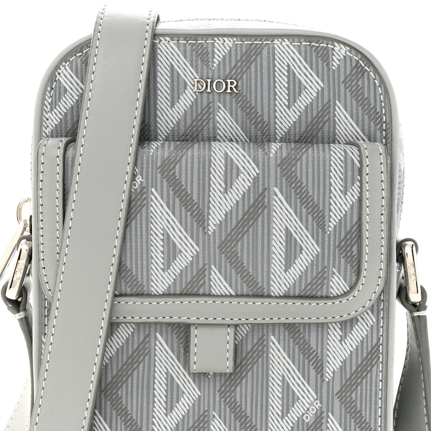 Coated Canvas CD Diamond Hit The Road Vertical Wallet On Strap Grey