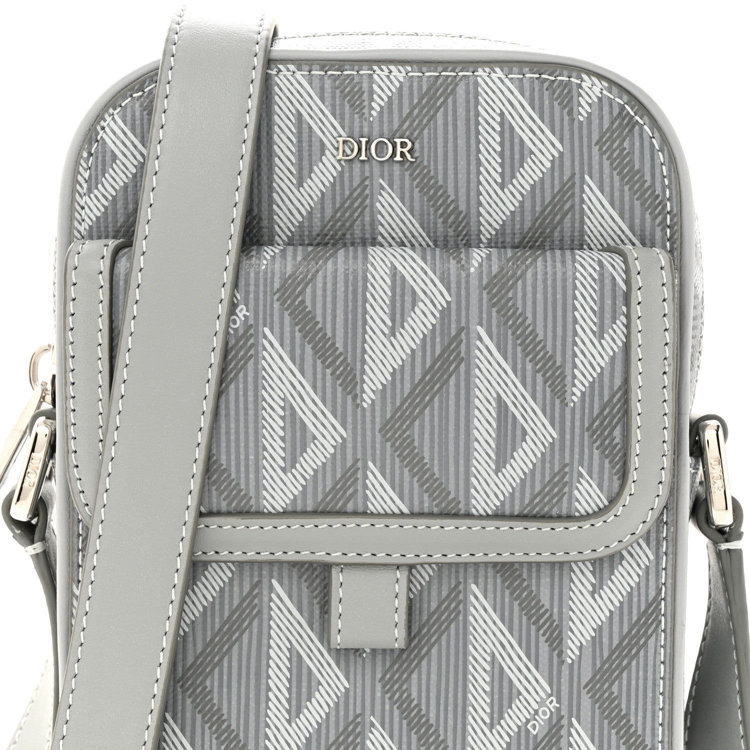 Christian Dior Coated Canvas CD Diamond Hit The Road Vertical Wallet On Strap Grey 8 of 11