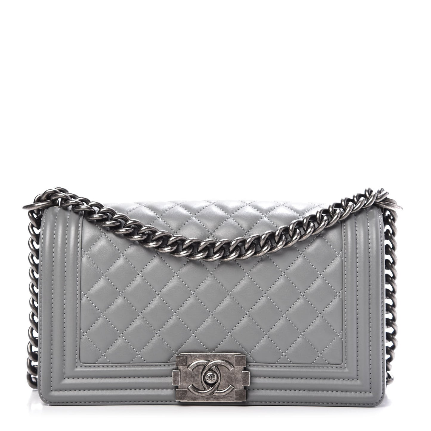Calfskin Quilted Medium Boy Flap Grey