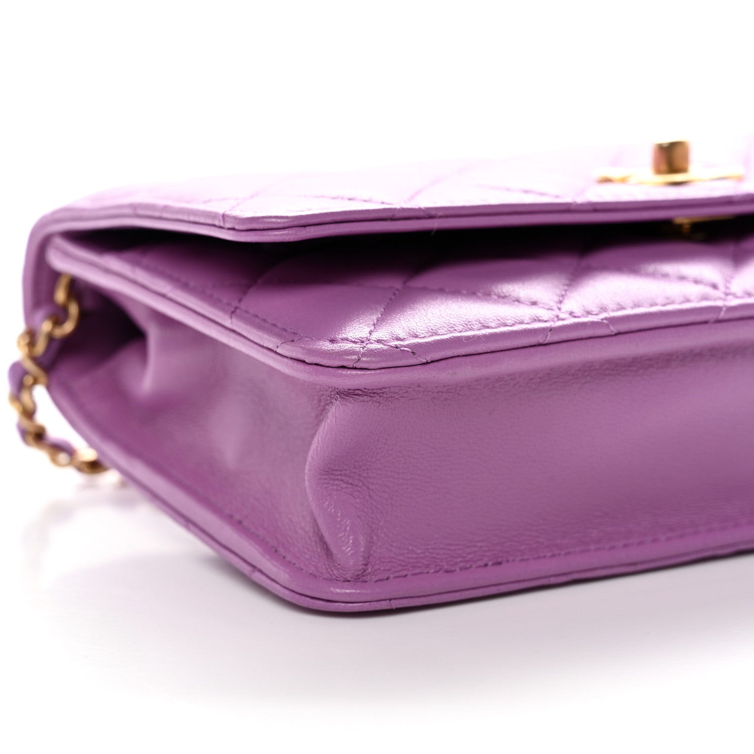 Chanel Lambskin Quilted CC Pearl Crush Wallet on Chain WOC Purple