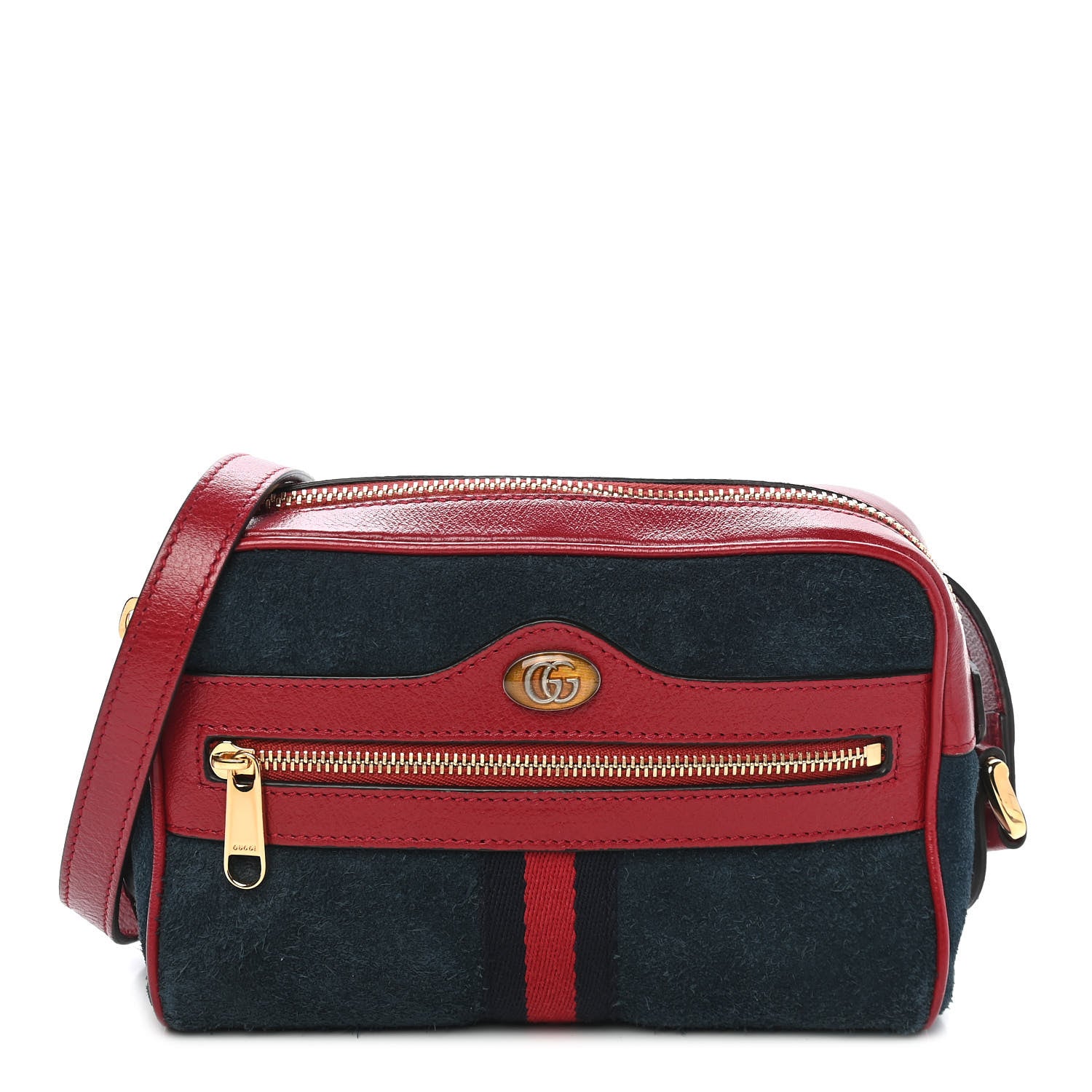 Gucci Suede Calfskin Web Mini Ophidia Shoulder Bag New Blue Romantic Cherry 1 of 9