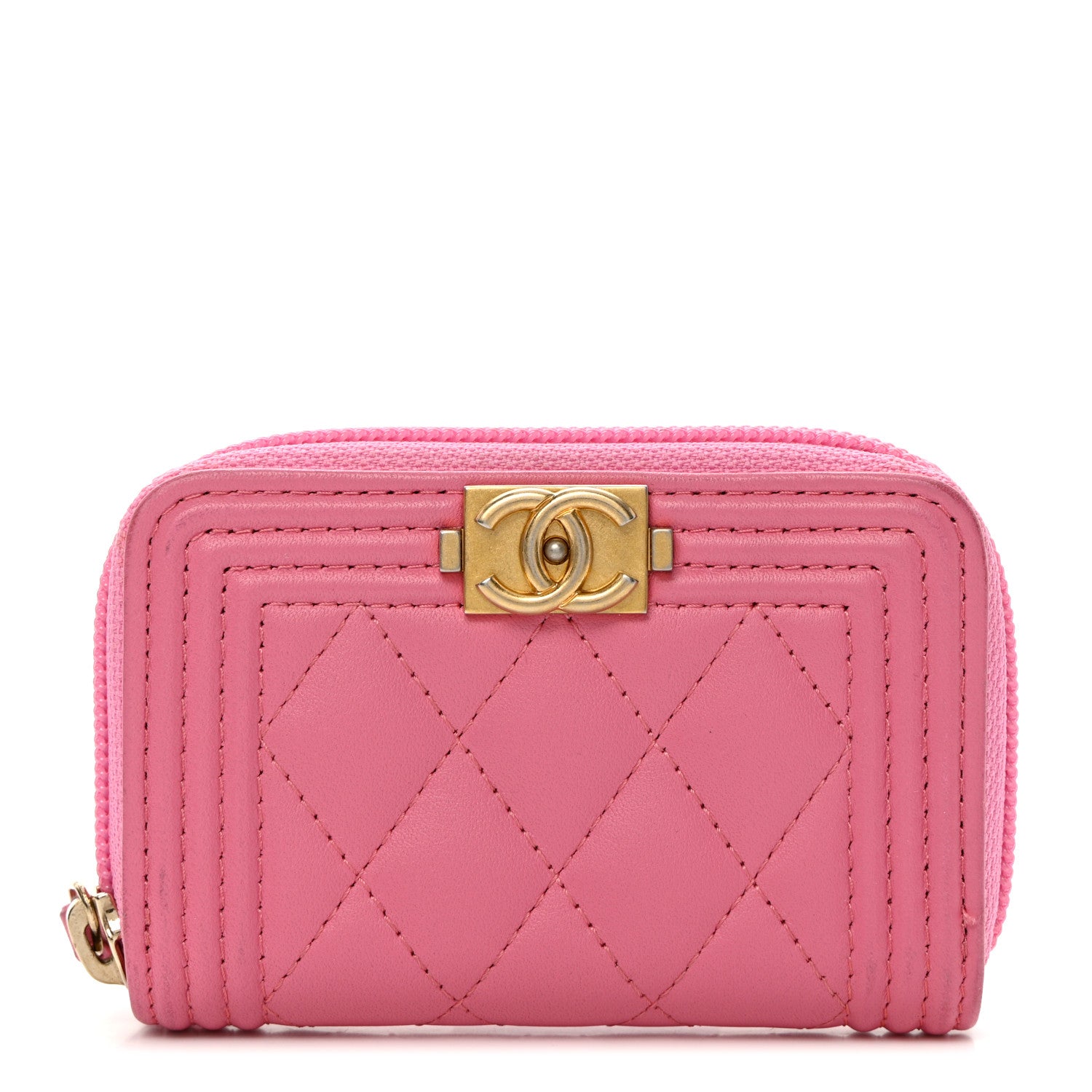 Chanel Lambskin Quilted Boy Zip Around Coin Purse Wallet Pink 1 of 14
