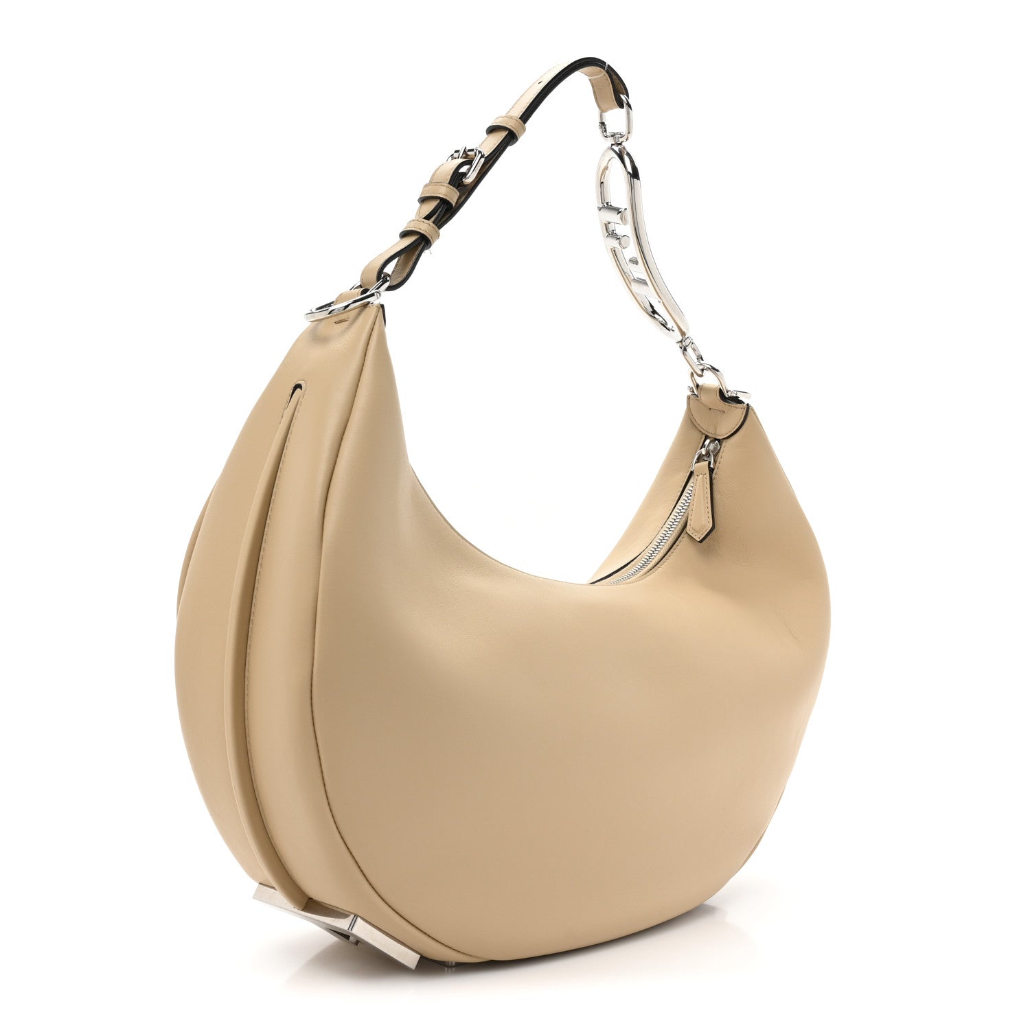 Fendi Vitello Grace Matte Metal Handle Medium Fendigraphy Hobo Bag Beige Amido 3 of 9