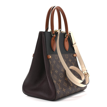 Louis Vuitton Calfskin Monogram Fold Tote MM Black Wine Cream 3 of 11