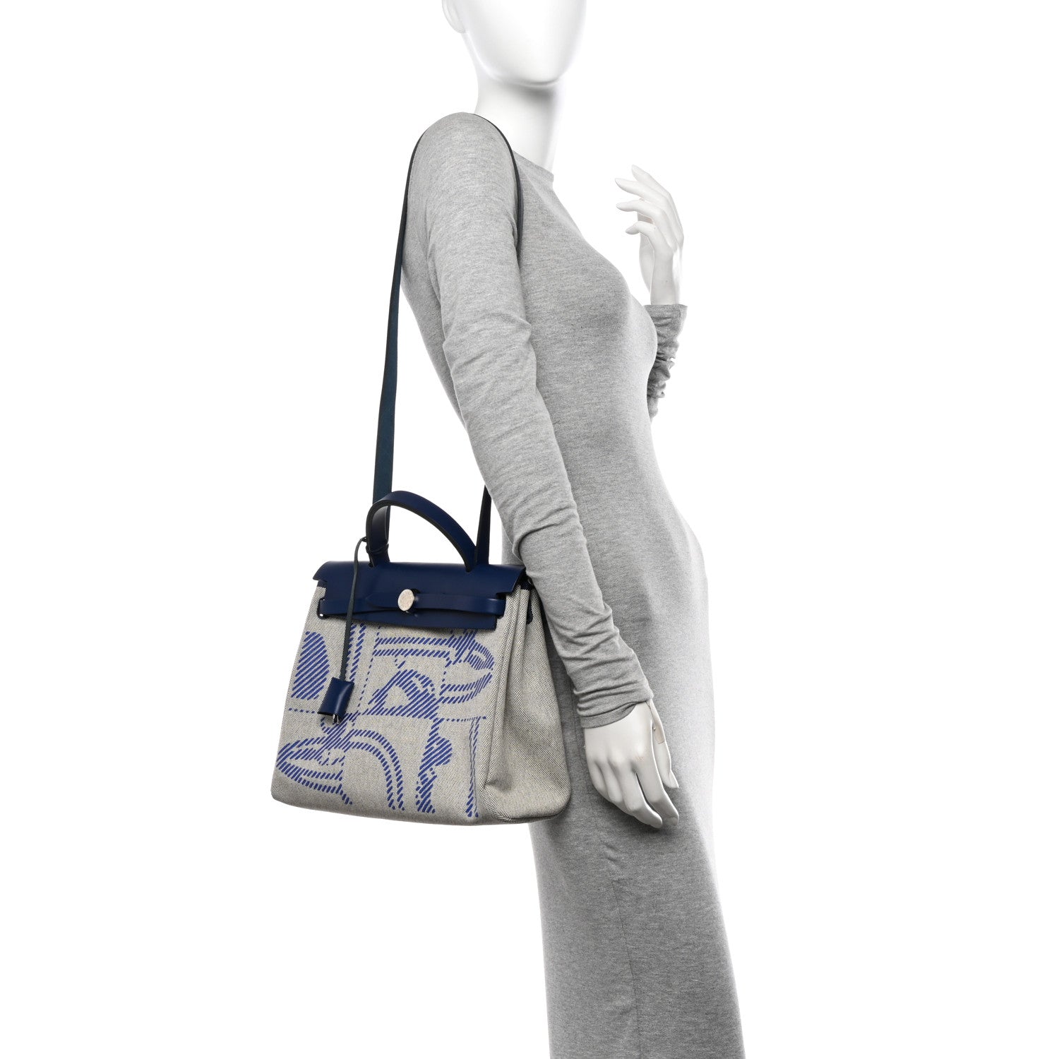 Hermes Vache Hunter Toile H Brides de Gala Herbag Zip Retourne 31 PM Bleu De France Ecru Black 2 of 11