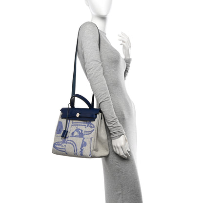 Hermes Vache Hunter Toile H Brides de Gala Herbag Zip Retourne 31 PM Bleu De France Ecru Black 2 of 11