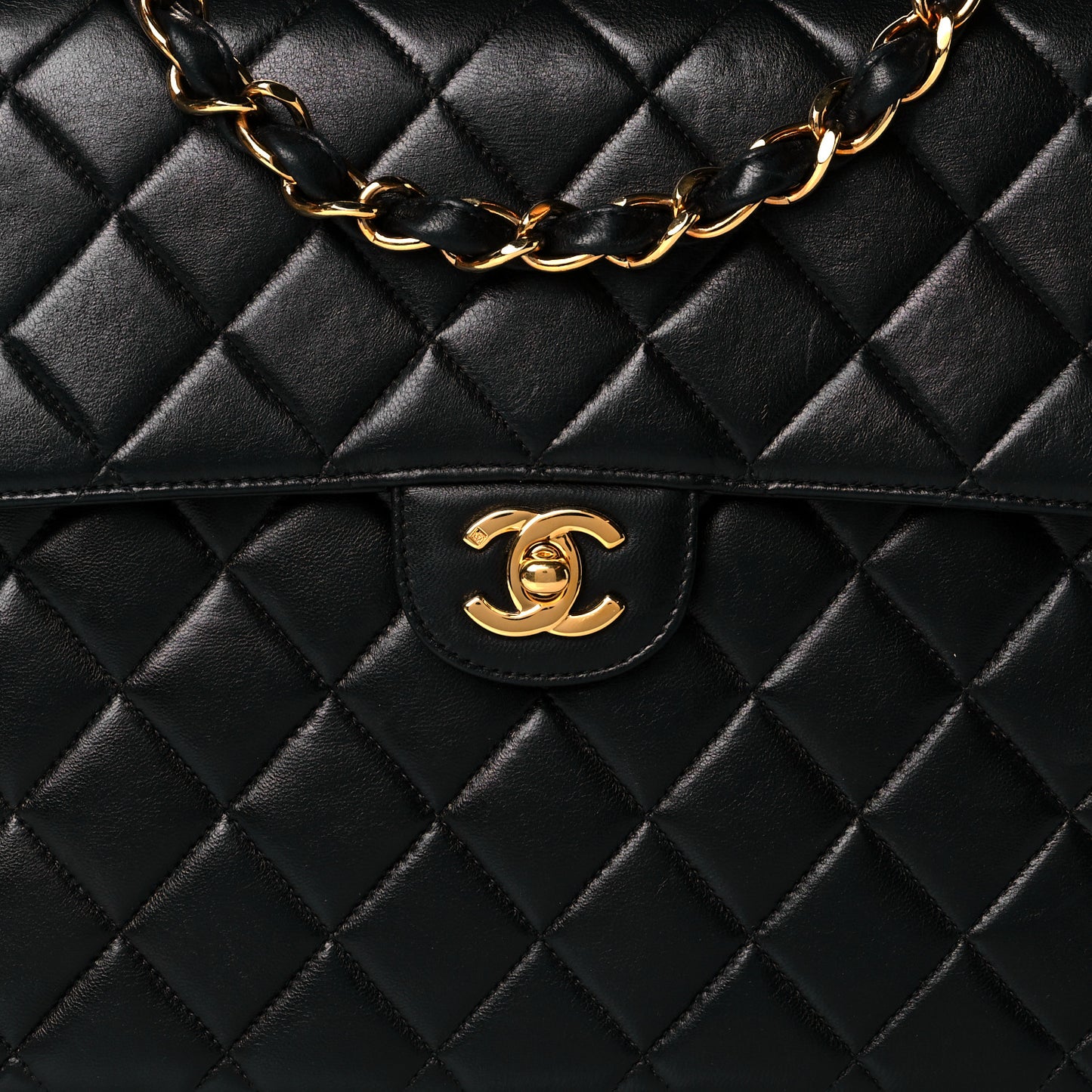 Lambskin Quilted Jumbo Single Flap Black