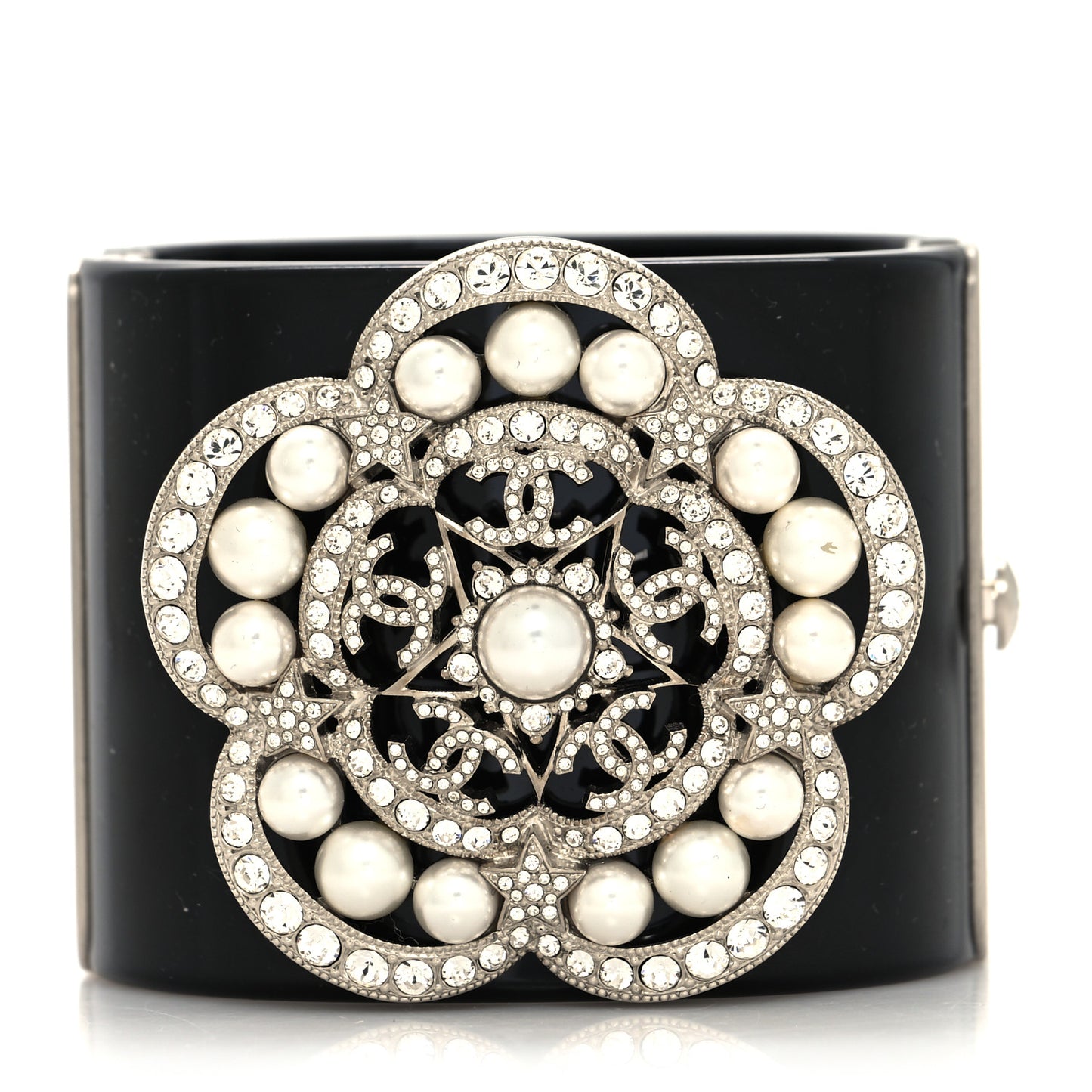Resin Crystal Pearl Flower CC Cuff Black