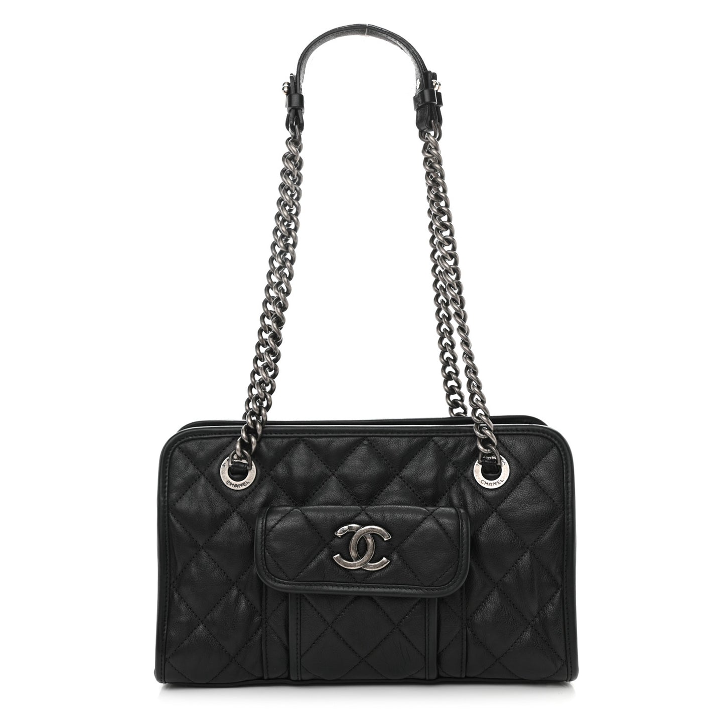 Calfskin Quilted Small Casual Riviera Zip Shoulder Bag Black