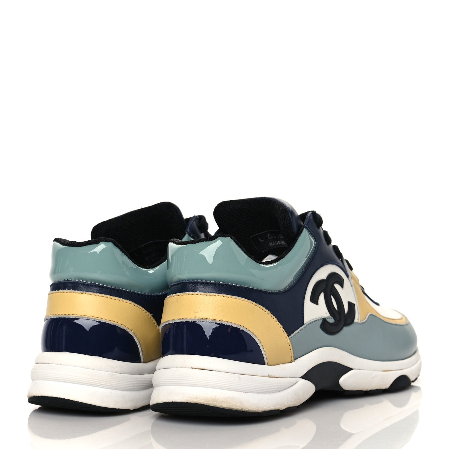 Chanel Calfskin Patent CC Sneakers 39 White Blue Yellow 4 of 8