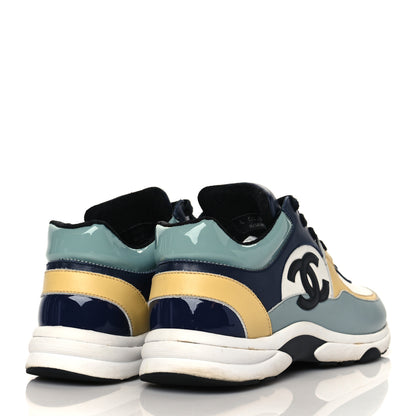 Chanel Calfskin Patent CC Sneakers 39 White Blue Yellow 4 of 8