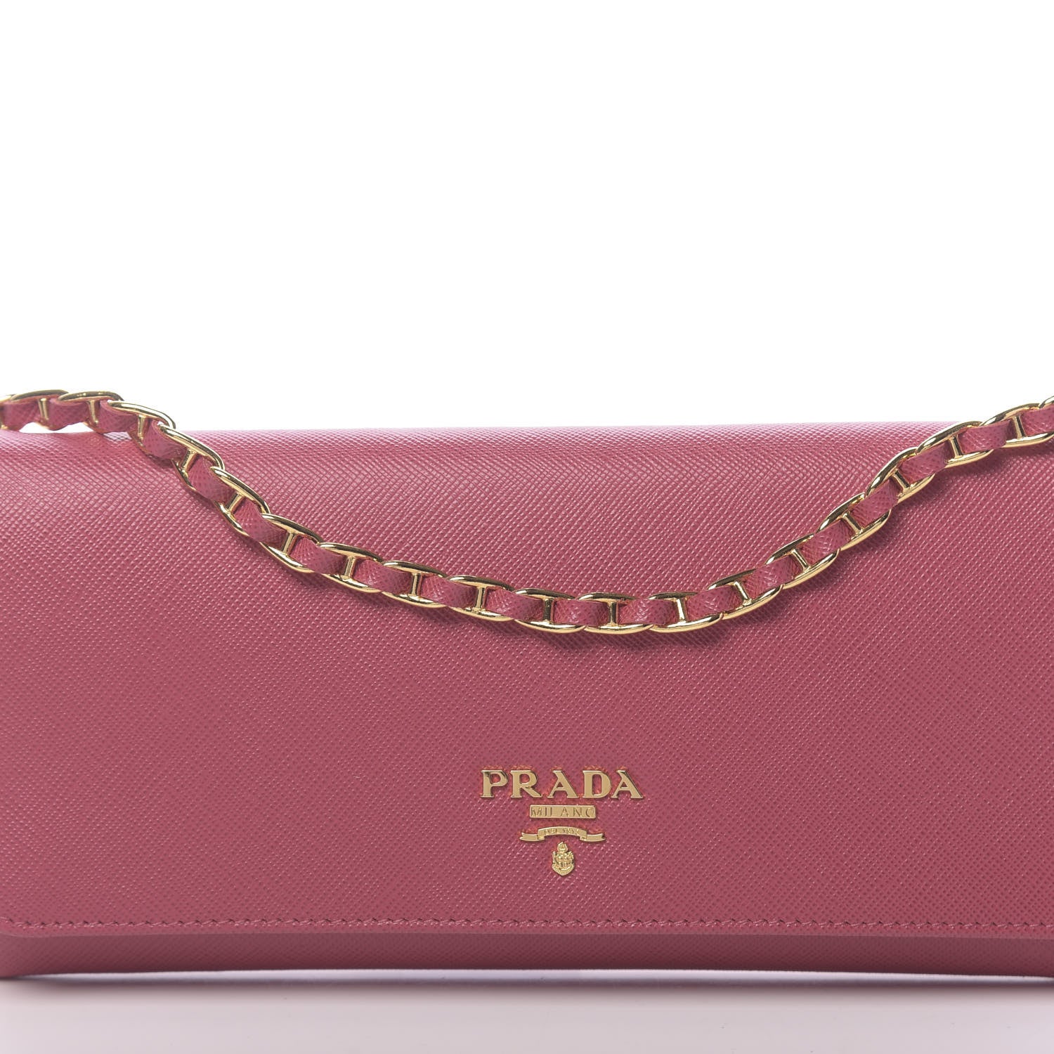 Prada Saffiano Metal Oro Chain Wallet Peonia 10 of 11