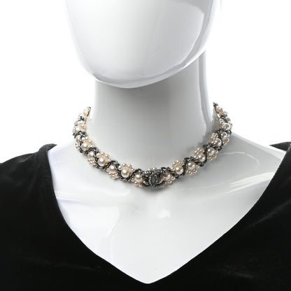 Chanel Pearl Crystal CC Choker Necklace Ruthenium 1 of 6