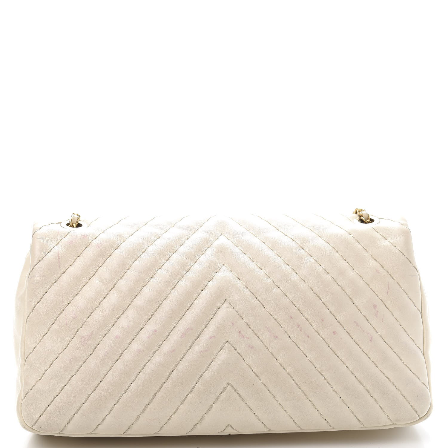 Chanel Calfskin Surpique Chevron Large Flap Beige 13 of 19