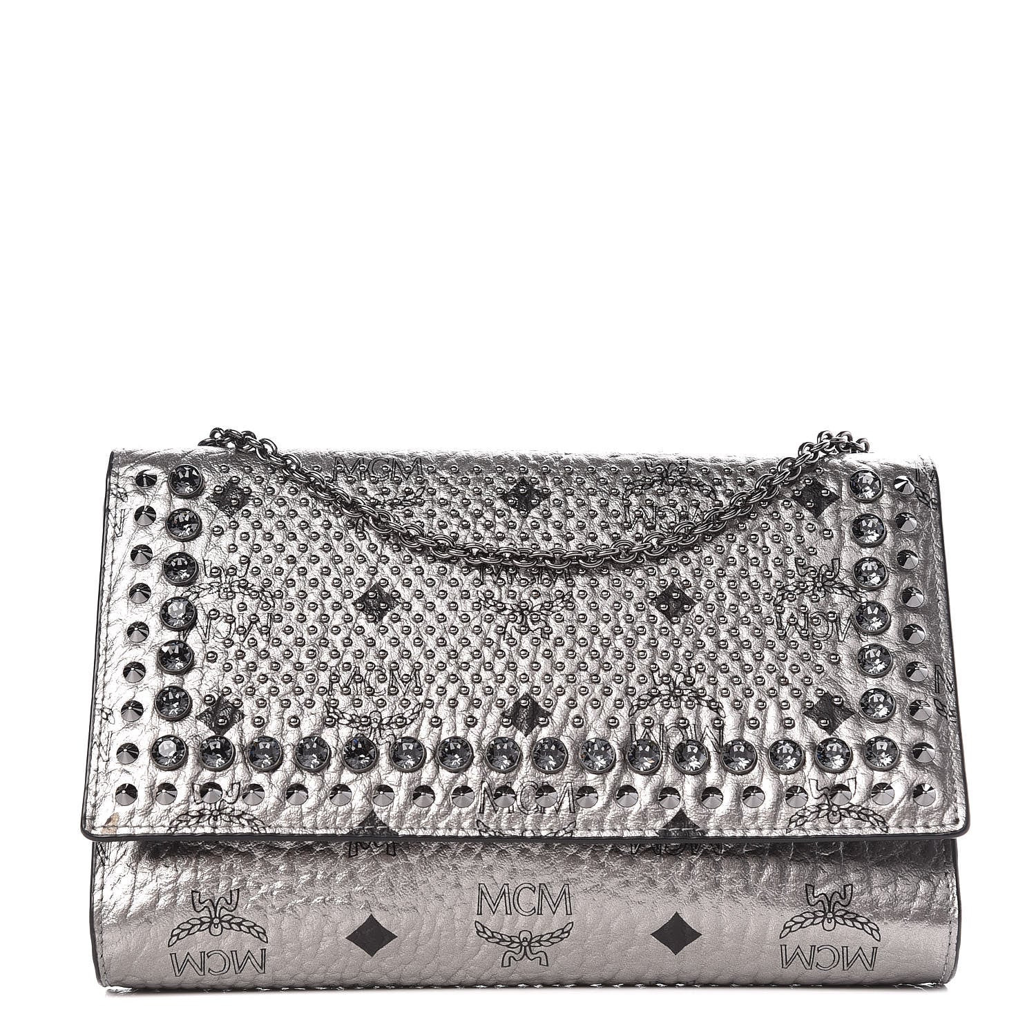 MCM Metallic Visetos Studded Chain Wallet Silver 1 of 9