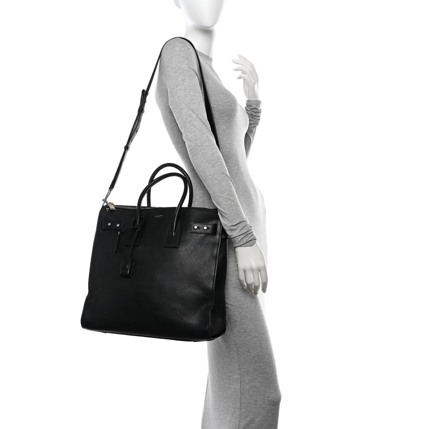 Saint Laurent Grained Calfskin Sac De Jour Souple North South Tote Black 2 of 11