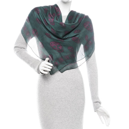 Alexander McQueen Silk Chiffon Skull Scarf Green Purple 2 of 6