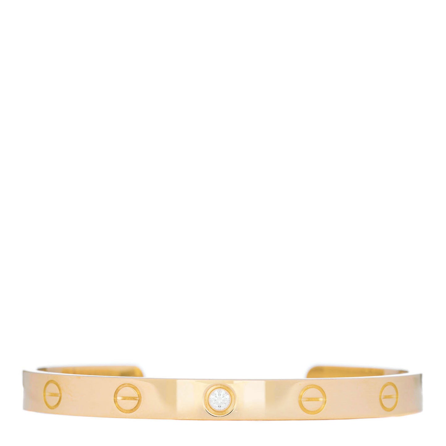 18K Yellow Gold 1 Diamond LOVE Cuff Bracelet 17