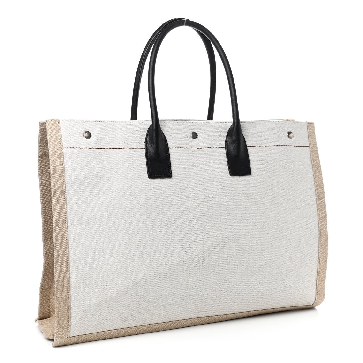Saint Laurent Linen Calfskin Rive Gauche Tote Optic White 3 of 9