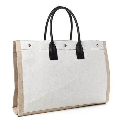Saint Laurent Linen Calfskin Rive Gauche Tote Optic White 3 of 9