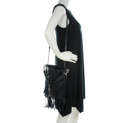 Saint Laurent Crocodile Embossed Patchwork Tassel Fringe Monogram Bucket Bag Black 2 of 7